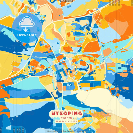 Nyköping, Sweden blue and orange vector art map template
