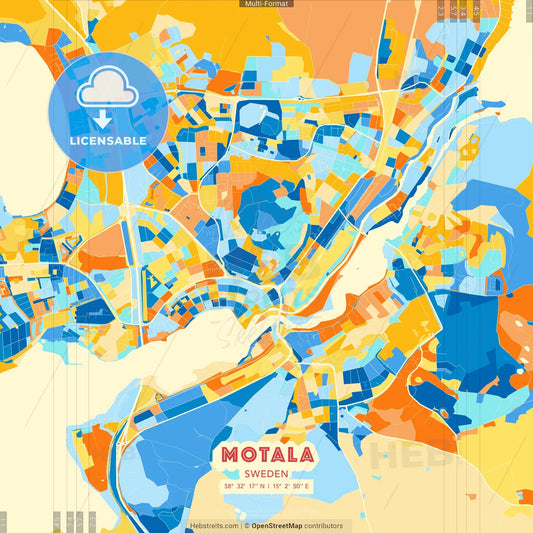 Motala, Sweden blue and orange vector art map template
