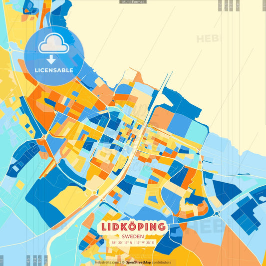 Lidköping, Sweden blue and orange vector art map template