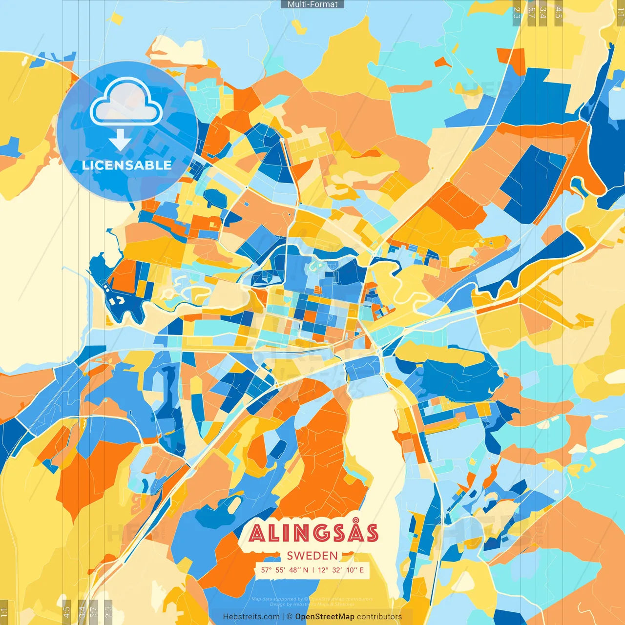 Alingsås, Sweden blue and orange vector art map template