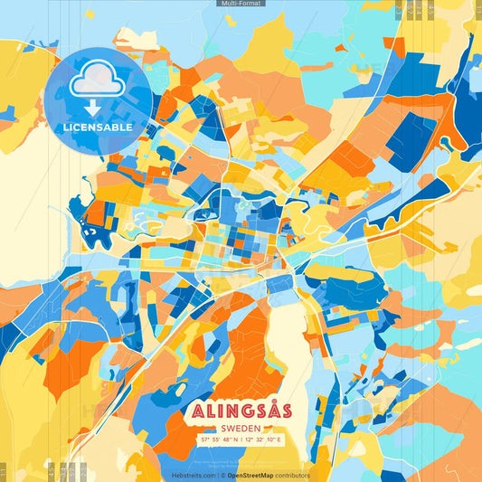 Alingsås, Sweden blue and orange vector art map template