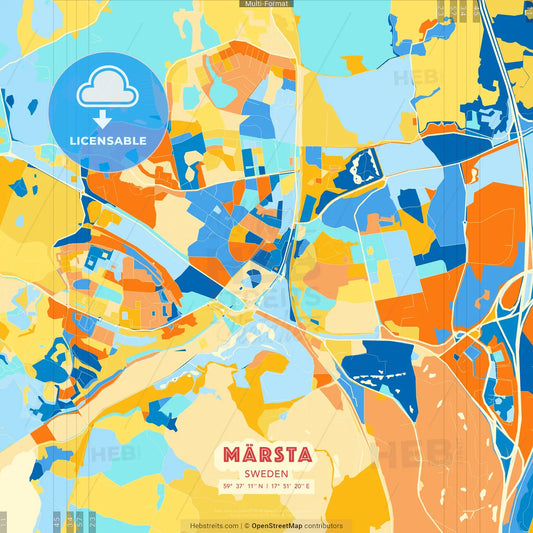 Märsta, Sweden blue and orange vector art map template