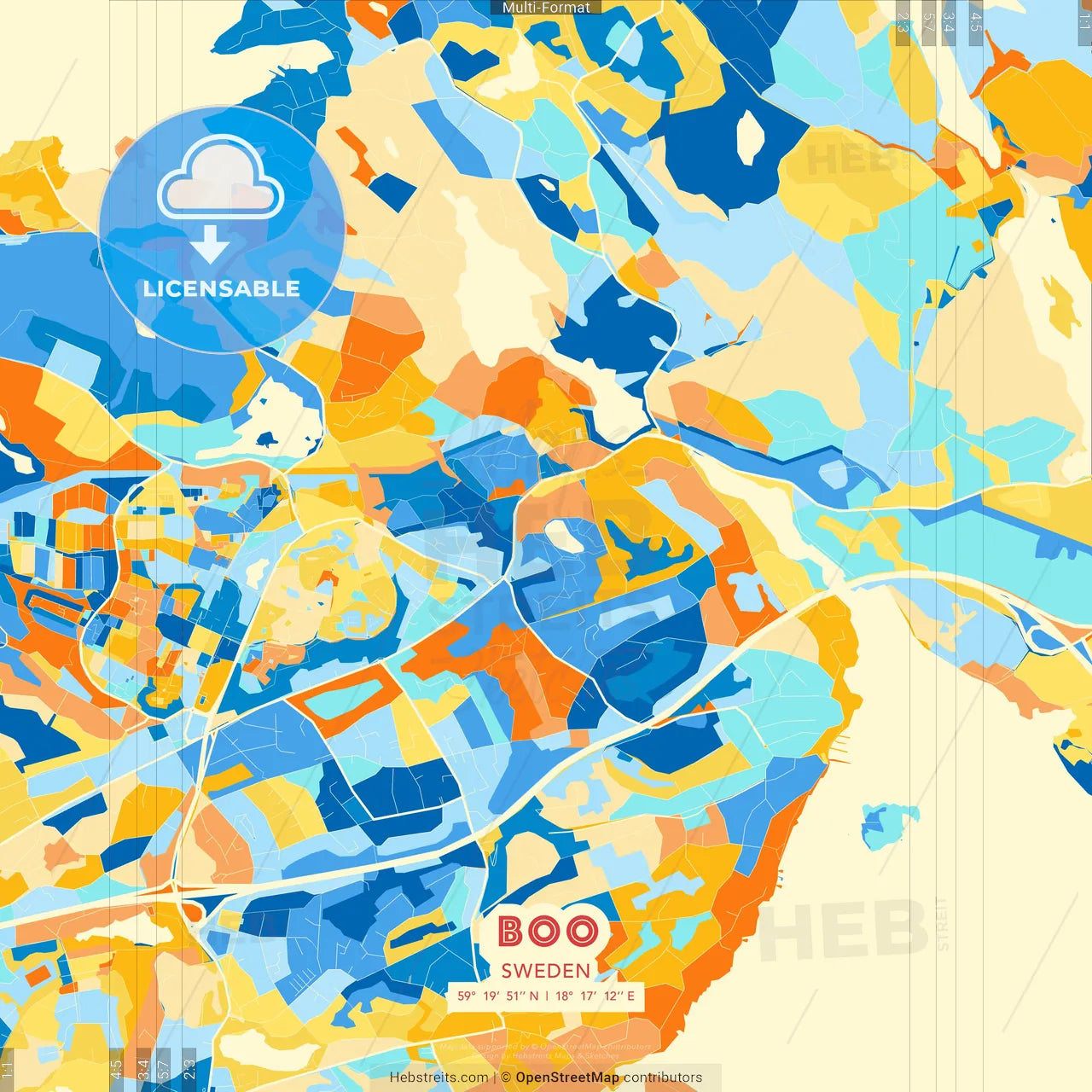 Boo, Sweden blue and orange vector art map template