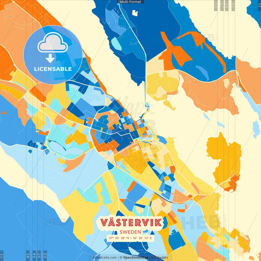Västervik, Sweden blue and orange vector art map template
