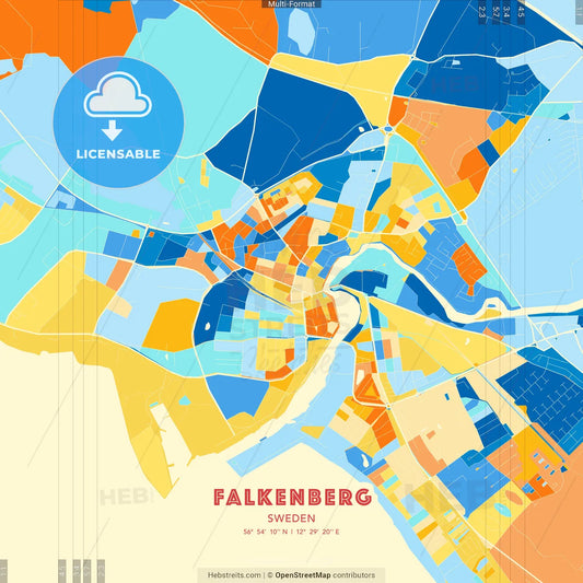 Falkenberg, Sweden blue and orange vector art map template