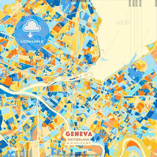Geneva, Switzerland blue and orange vector art map template