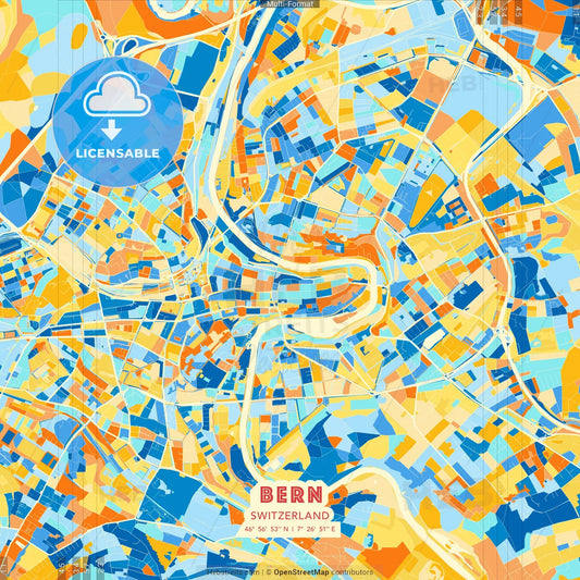 Bern, Switzerland blue and orange vector art map template