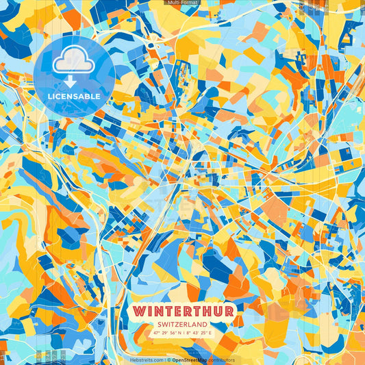 Winterthur, Switzerland blue and orange vector art map template