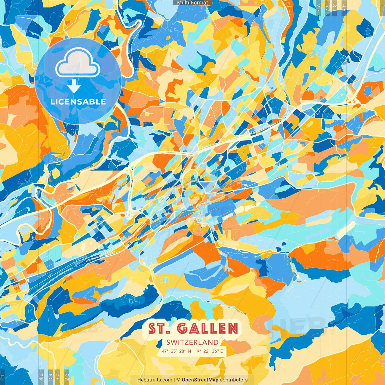 St. Gallen, Switzerland blue and orange vector art map template