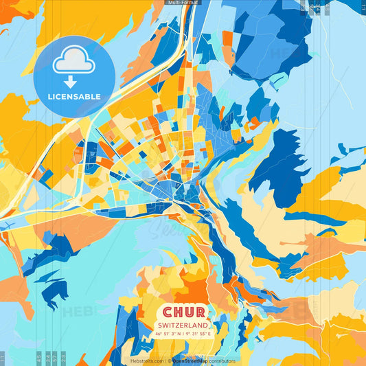 Chur, Switzerland blue and orange vector art map template