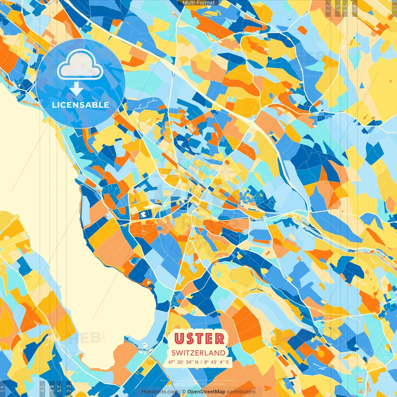 Uster, Switzerland blue and orange vector art map template
