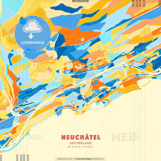 Neuchâtel, Switzerland blue and orange vector art map template