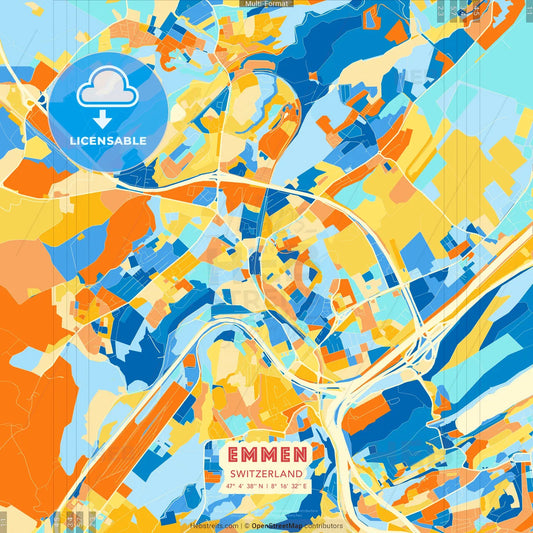Emmen, Switzerland blue and orange vector art map template