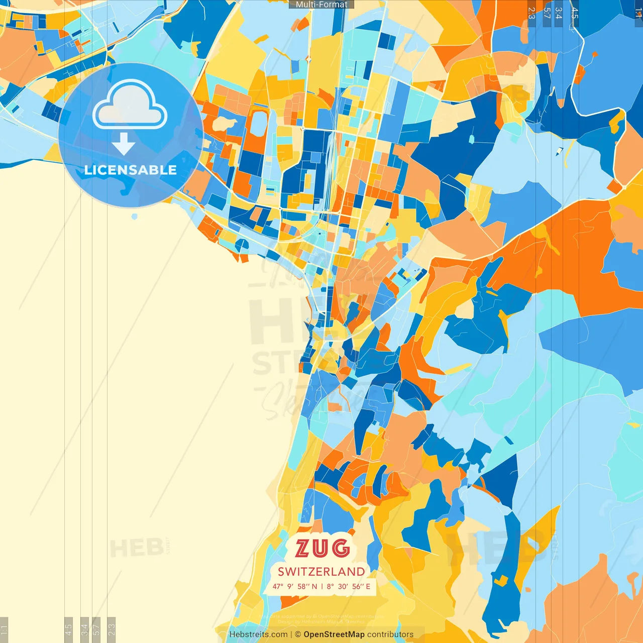 Zug, Switzerland blue and orange vector art map template