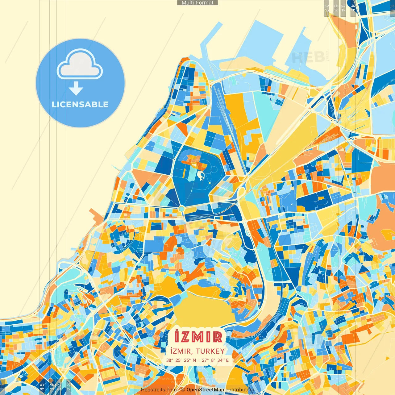 İzmir, İzmir, Turkey blue and orange vector art map template