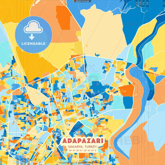 Adapazarı, Sakarya, Turkey blue and orange vector art map template