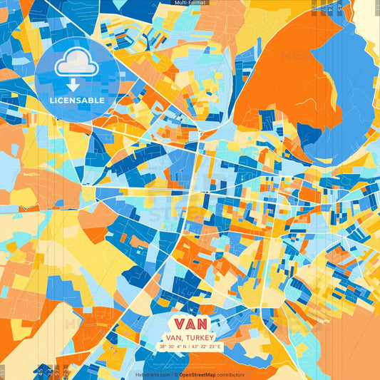 Van, Van, Turkey blue and orange vector art map template