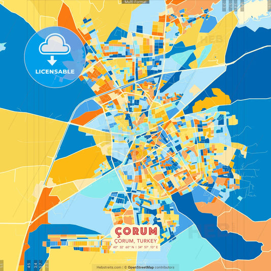 Çorum, Çorum, Turkey blue and orange vector art map template