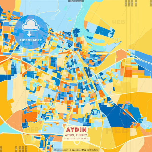 Aydın, Aydın, Turkey blue and orange vector art map template
