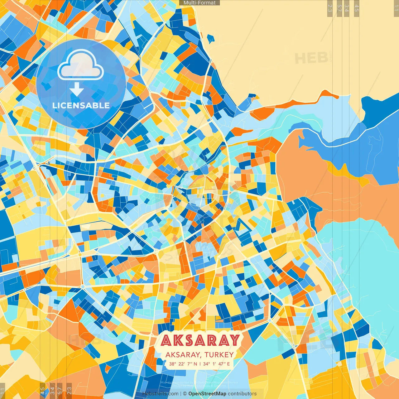 Aksaray, Aksaray, Turkey blue and orange vector art map template