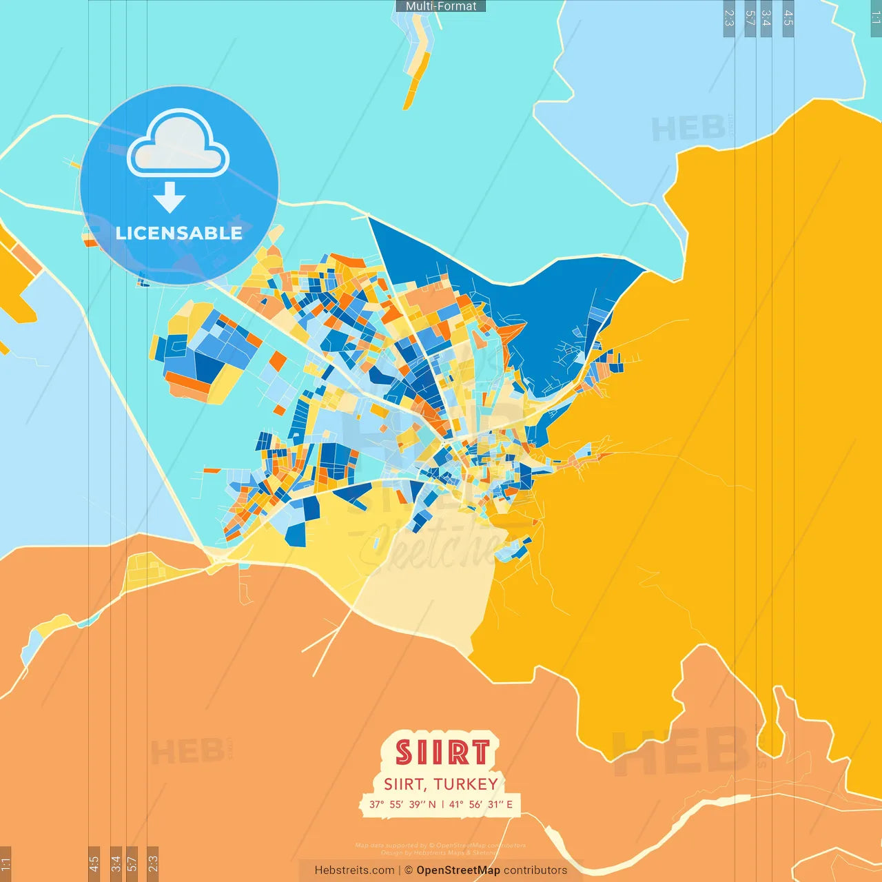 Siirt, Siirt, Turkey blue and orange vector art map template