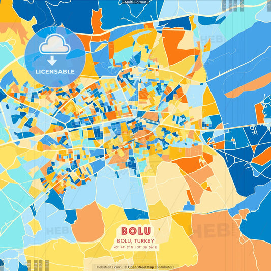 Bolu, Bolu, Turkey blue and orange vector art map template