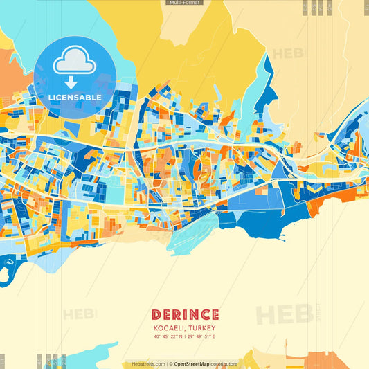 Derince, Kocaeli, Turkey blue and orange vector art map template