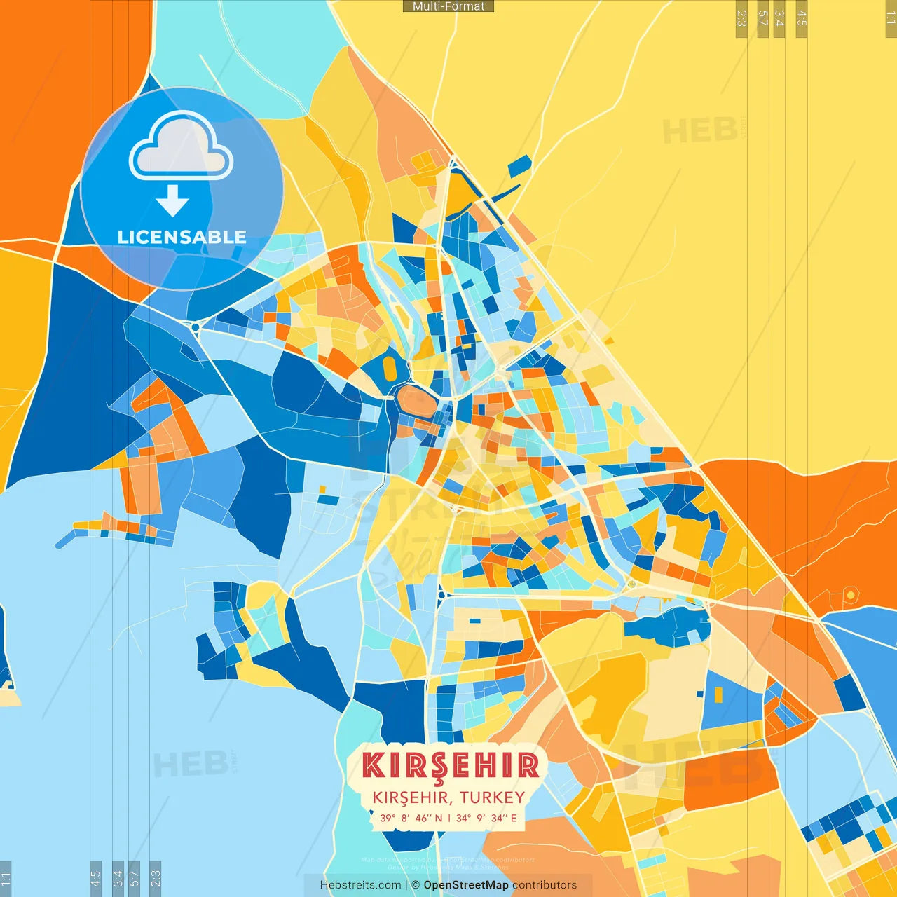 Kırşehir, Kırşehir, Turkey blue and orange vector art map template