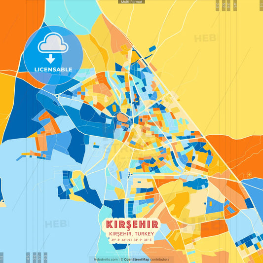 Kırşehir, Kırşehir, Turkey blue and orange vector art map template