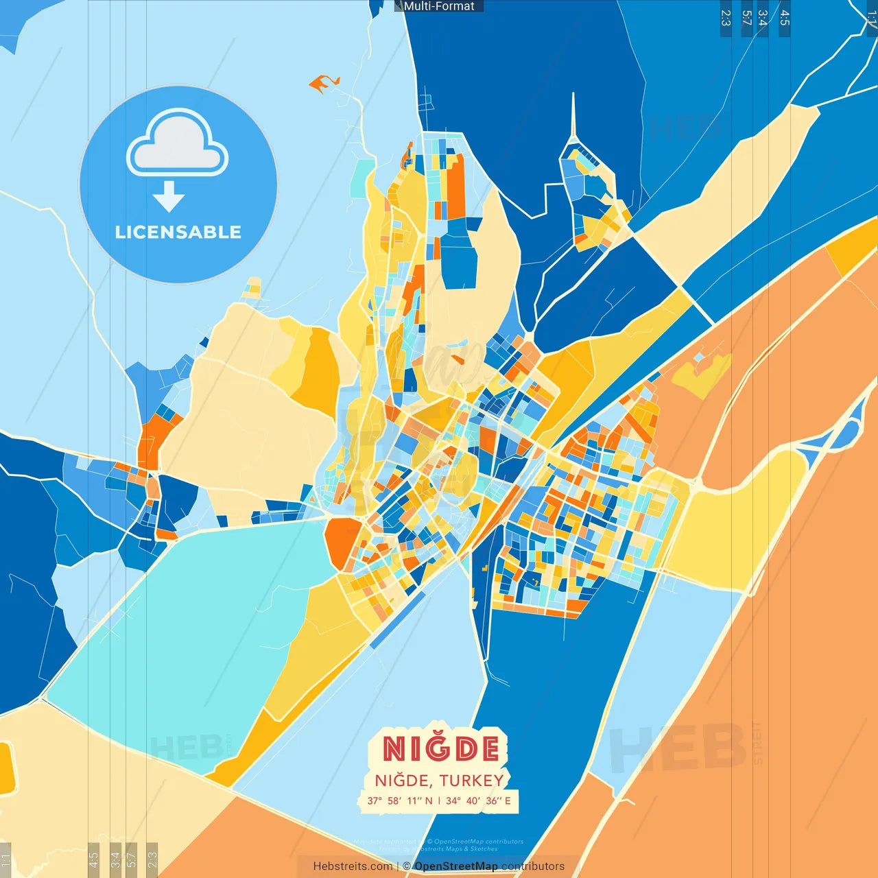 Niğde, Niğde, Turkey blue and orange vector art map template