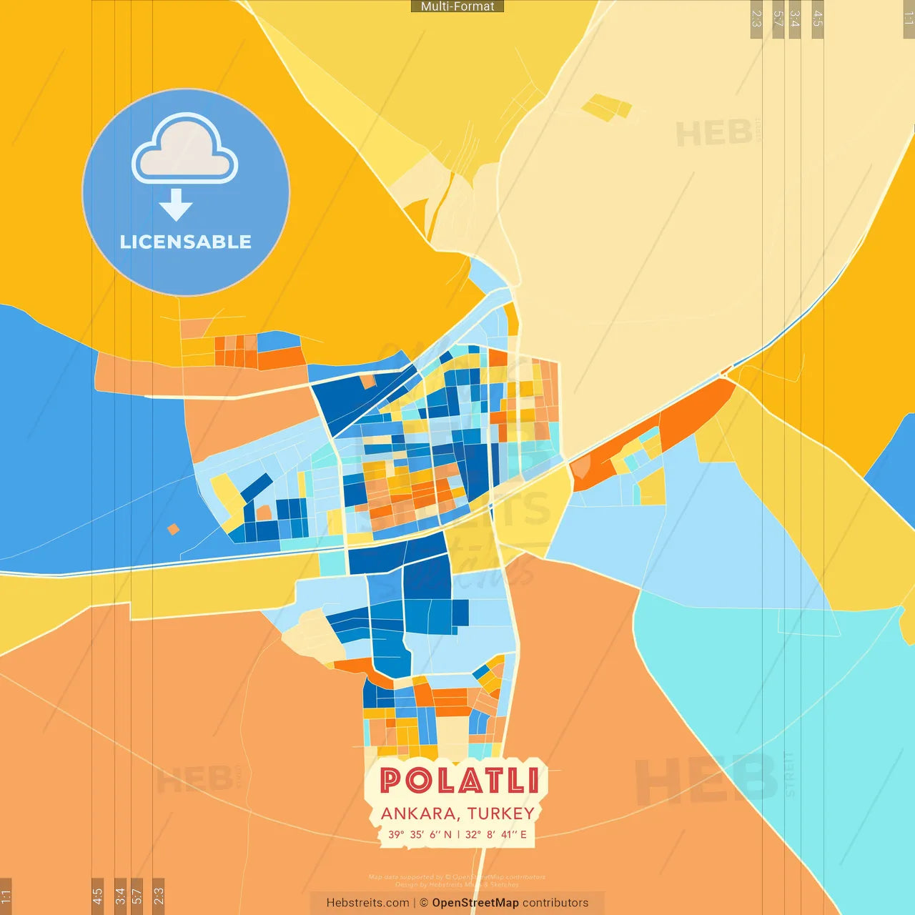 Polatlı, Ankara, Turkey blue and orange vector art map template