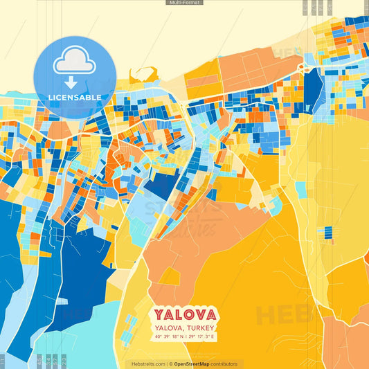 Yalova, Yalova, Turkey blue and orange vector art map template
