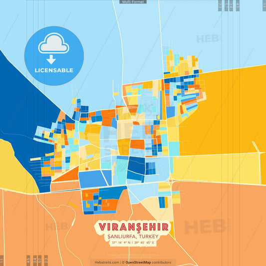 Viranşehir, Şanlıurfa, Turkey blue and orange vector art map template