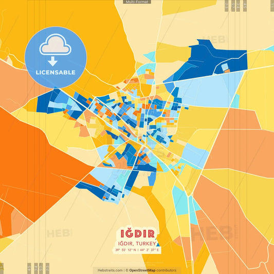 Iğdır, Iğdır, Turkey blue and orange vector art map template