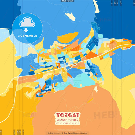 Yozgat, Yozgat, Turkey blue and orange vector art map template