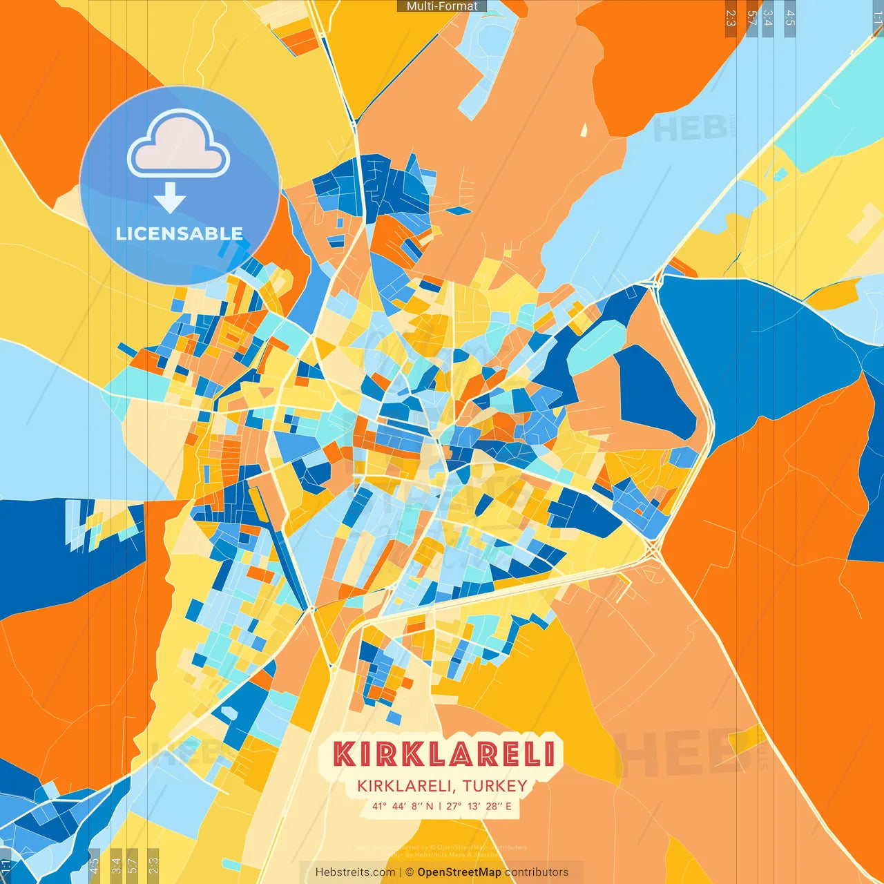 Kırklareli, Kırklareli, Turkey blue and orange vector art map template