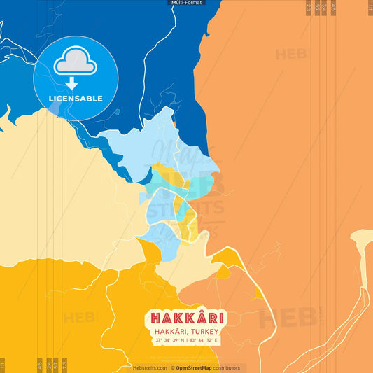 Hakkâri, Hakkâri, Turkey blue and orange vector art map template