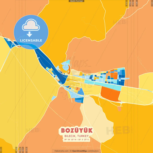 Bozüyük, Bilecik, Turkey blue and orange vector art map template