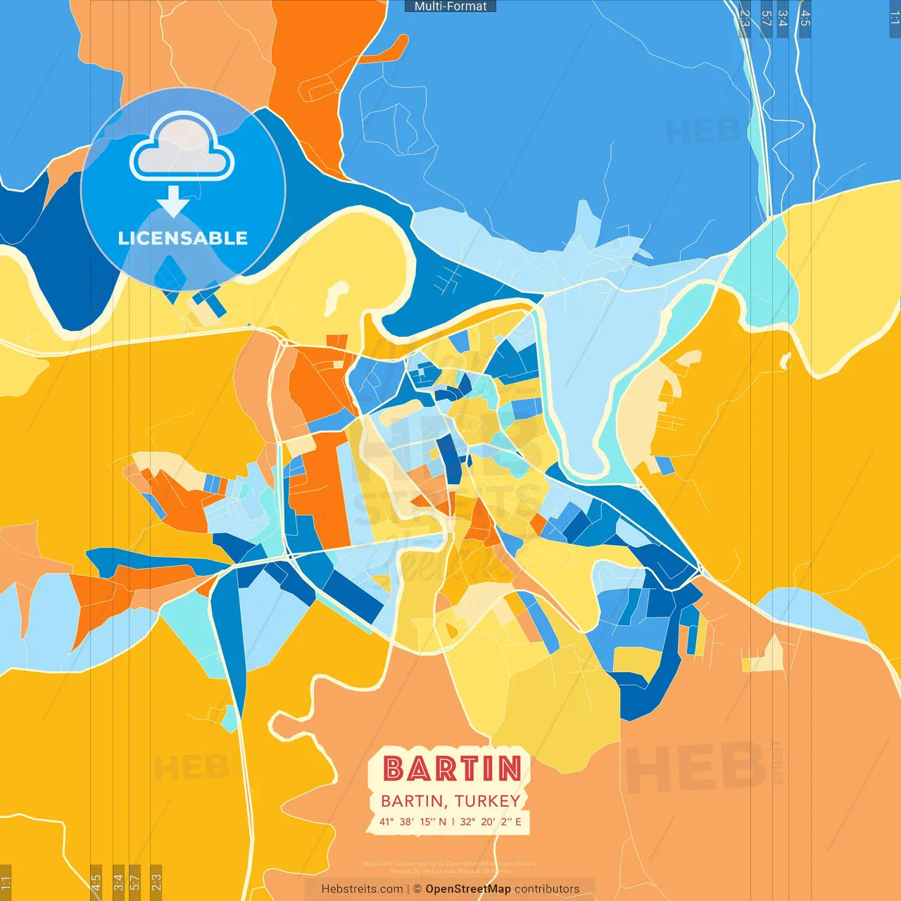 Bartın, Bartın, Turkey blue and orange vector art map template