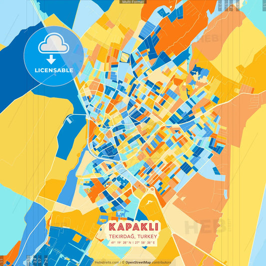 Kapaklı, Tekirdağ, Turkey blue and orange vector art map template