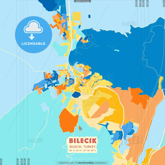 Bilecik, Bilecik, Turkey blue and orange vector art map template
