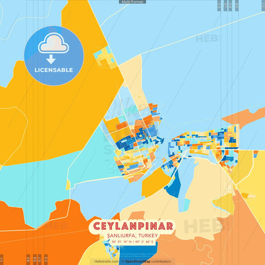 Ceylanpınar, Şanlıurfa, Turkey blue and orange vector art map template