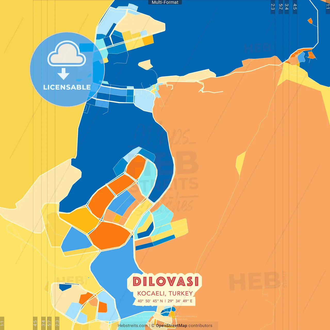 Dilovası, Kocaeli, Turkey blue and orange vector art map template