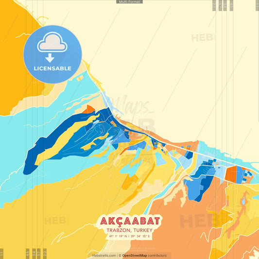 Akçaabat, Trabzon, Turkey blue and orange vector art map template