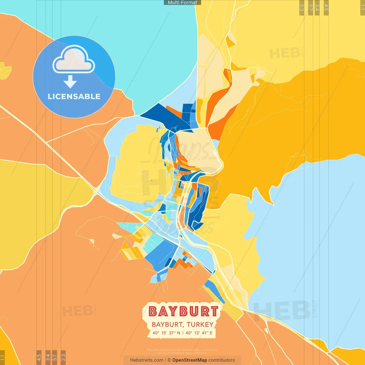 Bayburt, Bayburt, Turkey blue and orange vector art map template