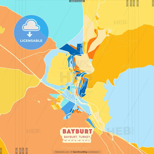 Bayburt, Bayburt, Turkey blue and orange vector art map template