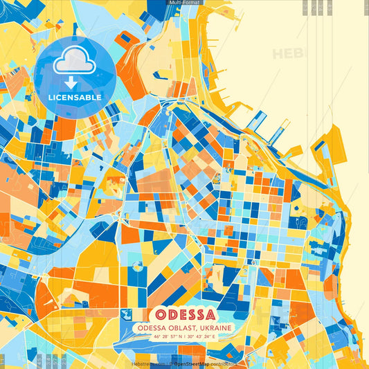 Odessa, Odessa Oblast, Ukraine blue and orange vector art map template