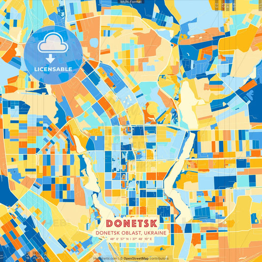Donetsk, Donetsk Oblast, Ukraine blue and orange vector art map template