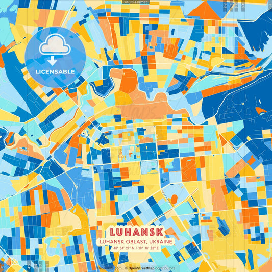 Luhansk, Luhansk Oblast, Ukraine blue and orange vector art map template