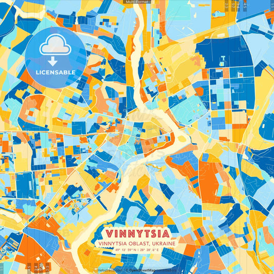 Vinnytsia, Vinnytsia Oblast, Ukraine blue and orange vector art map template